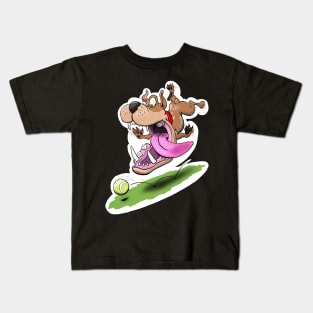 Dog chasing ball. With white outline Kids T-Shirt